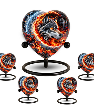 Wolf Cremation Urn for Ashes, Adult Memorial Urn, Personalized Wolf Urn, Heart Shaped Urn for Men