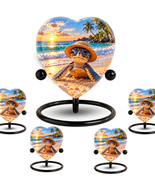 Turtle Beach Cremation Urn for Ashes, Sea Turtle Memorial Urn, Ocean Sunset Urn, Heart Shaped Cremation Urn,