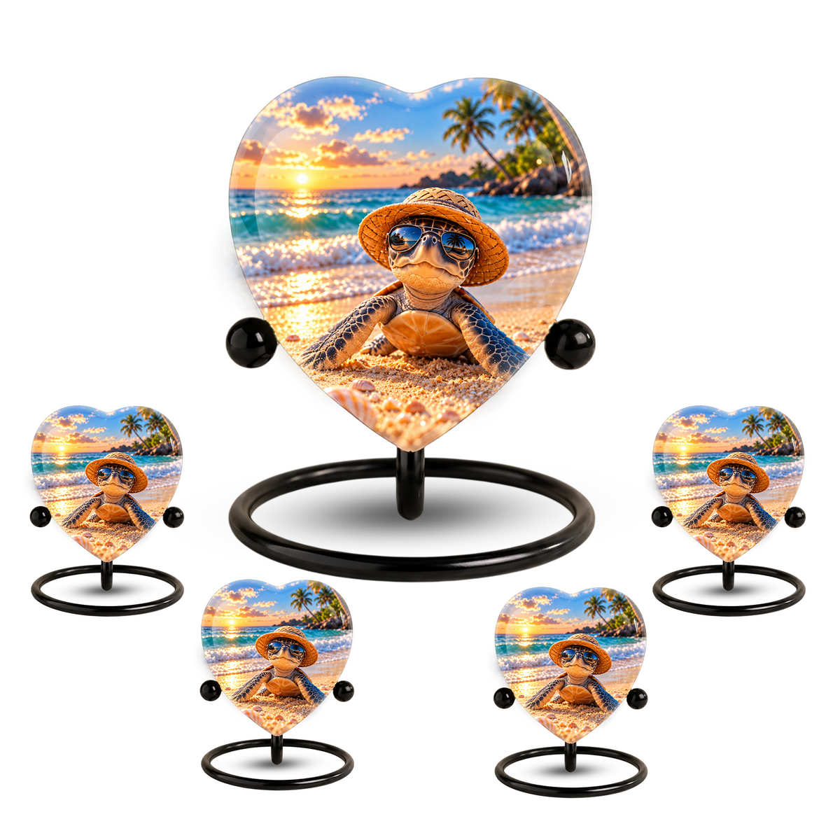 Turtle Beach Cremation Urn for Ashes, Sea Turtle Memorial Urn, Ocean Sunset Urn, Heart Shaped Cremation Urn,