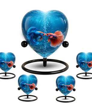 Heart-Shaped Betta Fish Cremation Urn – Beautiful Memorial Keepsake Urn for Adult Ashes, Unique Fish Urn for Loved Ones