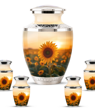 Sunflower Cremation Urn for Male and Female, Custom Memorial Large Urn