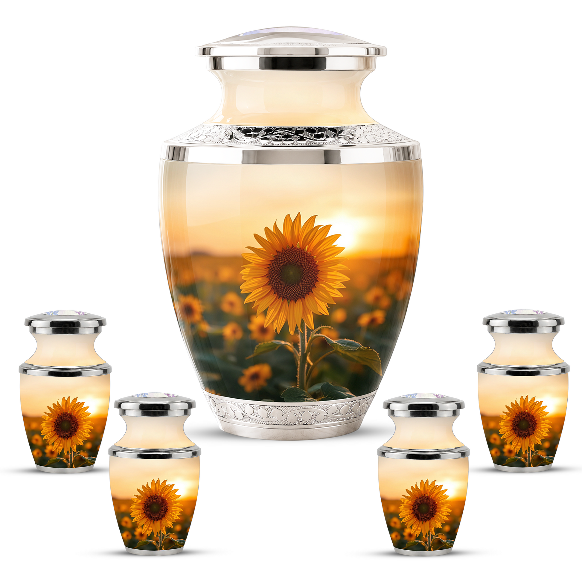 Sunflower Cremation Urn for Male and Female, Custom Memorial Large Urn