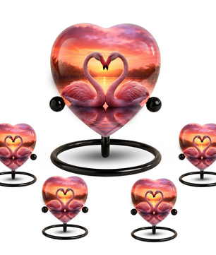 Lovely Swan Sunset Urn – Adult Urn for Ashes, Heart-Shaped Adult Cremation Urn Memorial