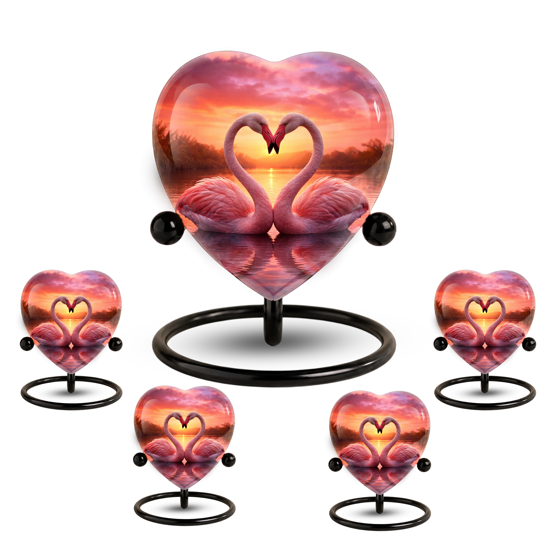 Lovely Swan Sunset Urn – Adult Urn for Ashes, Heart-Shaped Adult Cremation Urn Memorial