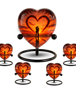 Sunset Heart Cremation Urn for Adult Ashes, Personalized Beach Urn for Human Ashes, Romantic Ocean Memorial Urn