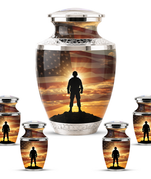 Military Veteran Cremation Urn for Dad, Patriotic American Flag Memorial Urn for Father