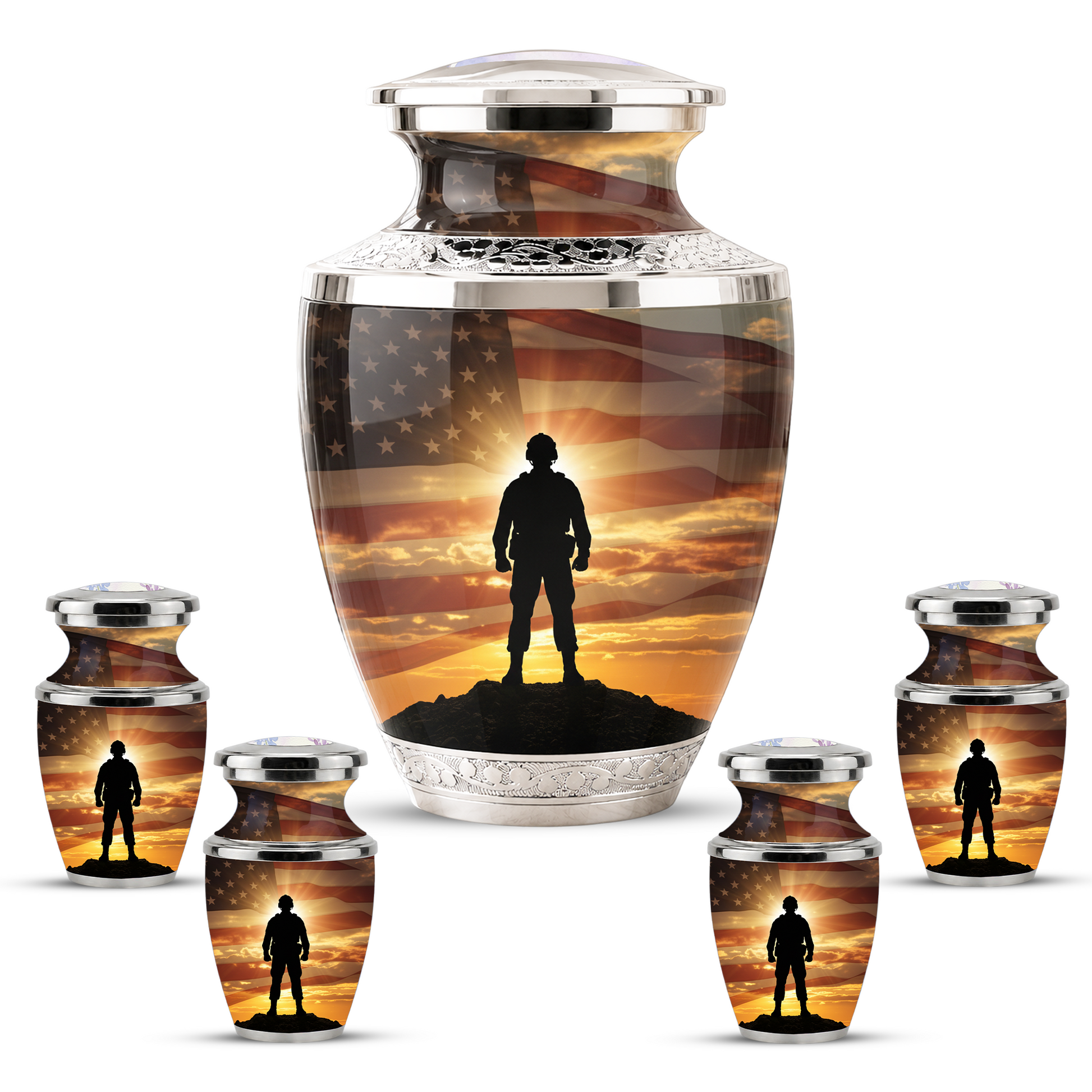 Military Veteran Cremation Urn for Dad, Patriotic American Flag Memorial Urn for Father