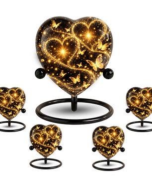 Butterfly Adult Urn for Ashes, Gold Heart Memorial Urn, Elegant Adult Cremation Urn