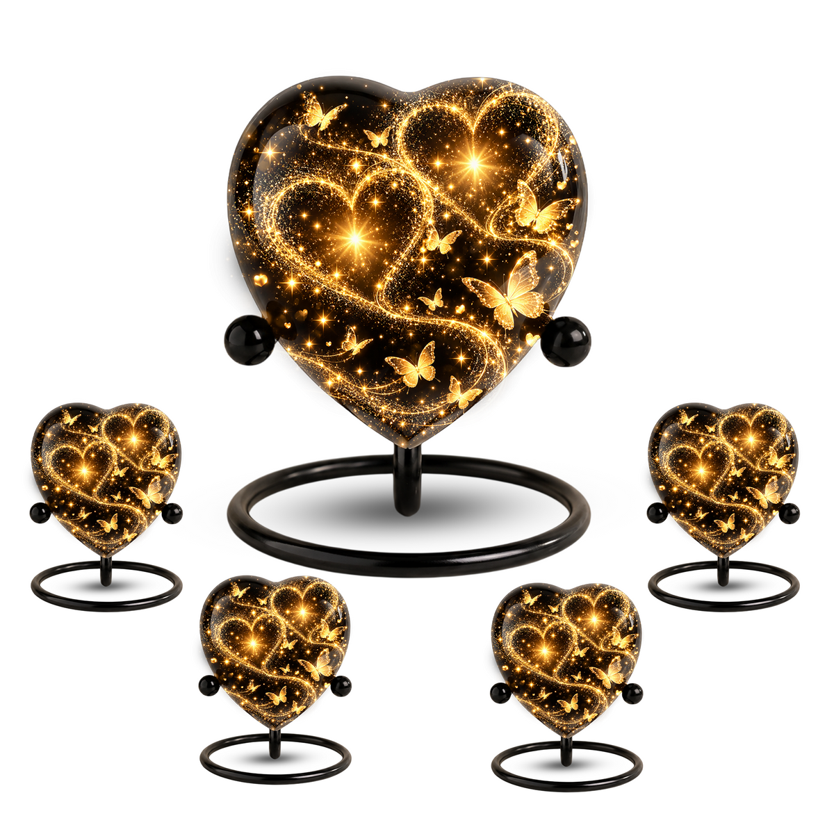 Butterfly Adult Urn for Ashes, Gold Heart Memorial Urn, Elegant Adult Cremation Urn