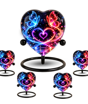 Butterfly Adult Urn for Ashes, Blue and Red Butterfly Heart Memorial Urn, Colorful Love and Light Cremation Urn
