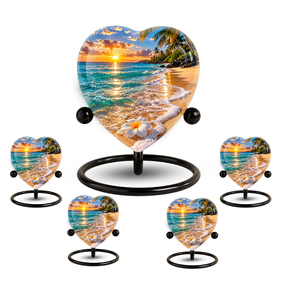 Beach Sunset Cremation Urn for Ashes, Tropical Ocean Memorial Urn, Heart Shaped Beach Urn, Personalized Coastal Urn,