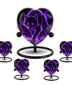Purple Wolf Adult Cremation Urn for Ashes, Black Wolf Memorial Urn, Personalized Heart Shaped Adult Urn, Wolf Cremation Urn