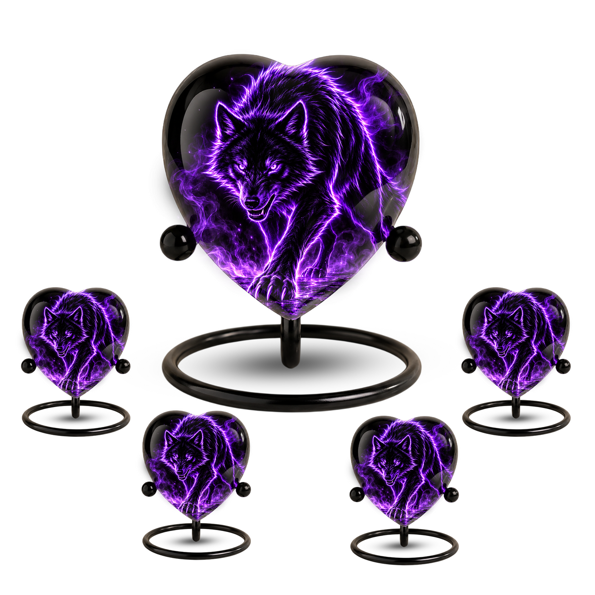 Purple Wolf Adult Cremation Urn for Ashes, Black Wolf Memorial Urn, Personalized Heart Shaped Adult Urn, Wolf Cremation Urn