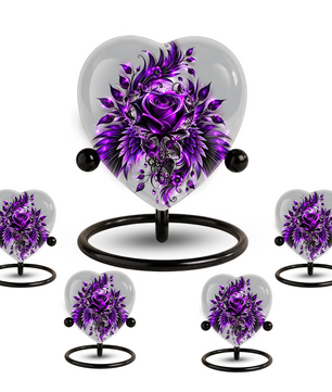 Purple Rose Heart Cremation Urn for Ashes, Floral Memorial Urn, Purple Rose Urn, Personalized Heart Urn, Gothic Flower Cremation Urn