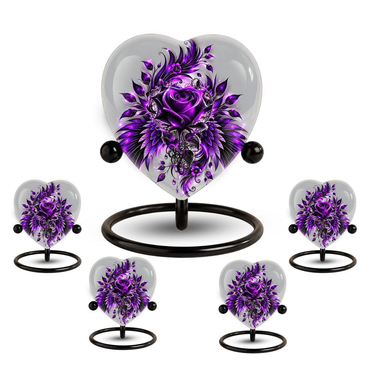 Purple Rose Heart Cremation Urn for Ashes, Floral Memorial Urn, Purple Rose Urn, Personalized Heart Urn, Gothic Flower Cremation Urn