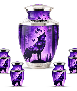 Purple Wolf Cremation Urn for Dad, Wolf Memorial Urn for Men, Wildlife Keepsake Ashes Urn for Father