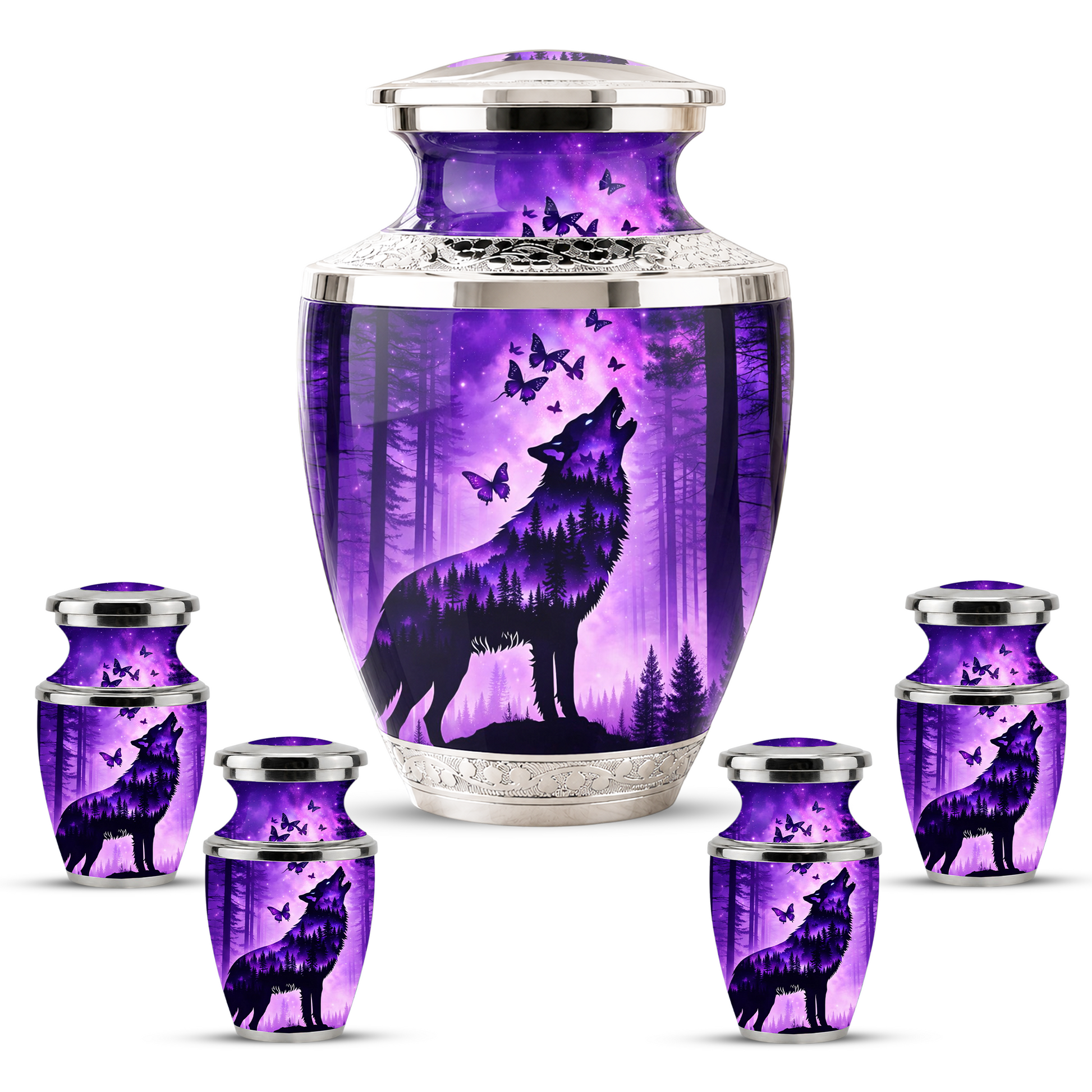 Purple Wolf Cremation Urn for Dad, Wolf Memorial Urn for Men, Wildlife Keepsake Ashes Urn for Father