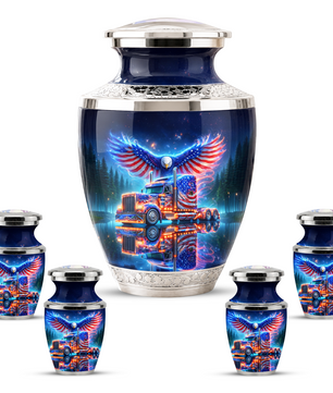 American Truck Cremation Urn for Dad, Truck Driver Patriotic Semi Truck Memorial Keepsake Urn