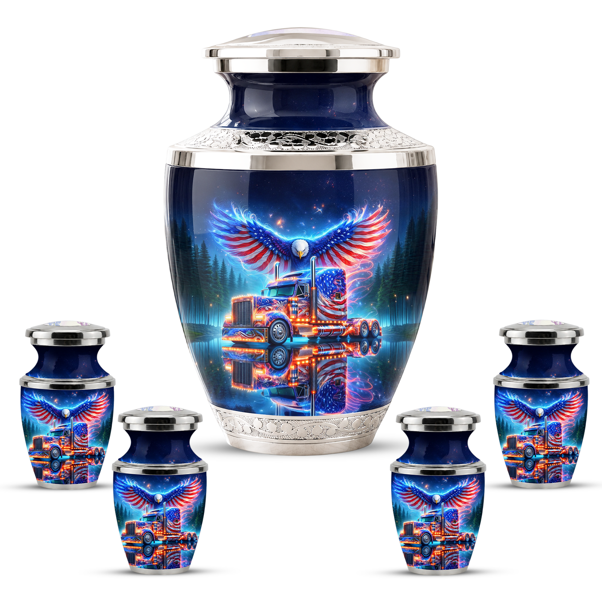 American Truck Cremation Urn for Dad, Truck Driver Patriotic Semi Truck Memorial Keepsake Urn