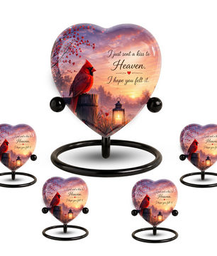 Cardinal Memorial Heart Urn, Adult Cremation Urn and Adult Urns for Ashes