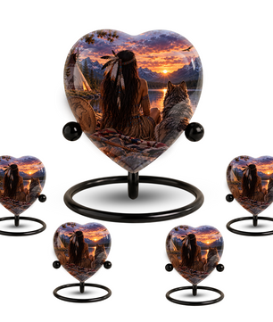 Native American Wolf Adult Cremation Urn for Ashes, Personalized Adult Urn, Wolf Memorial Urn, Indigenous Inspired Heart Urn, Adult Cremation Urn