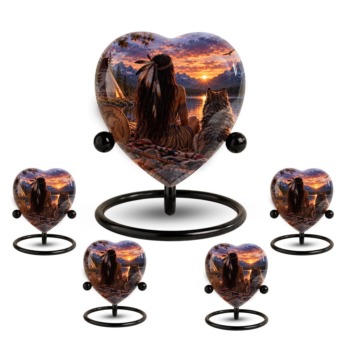 Native American Wolf Adult Cremation Urn for Ashes, Personalized Adult Urn, Wolf Memorial Urn, Indigenous Inspired Heart Urn, Adult Cremation Urn