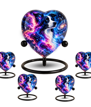 Heart Shaped Border Collie Urn for Ashes, Personalized Dog Cremation Urn, Galaxy Pet Memorial Urn