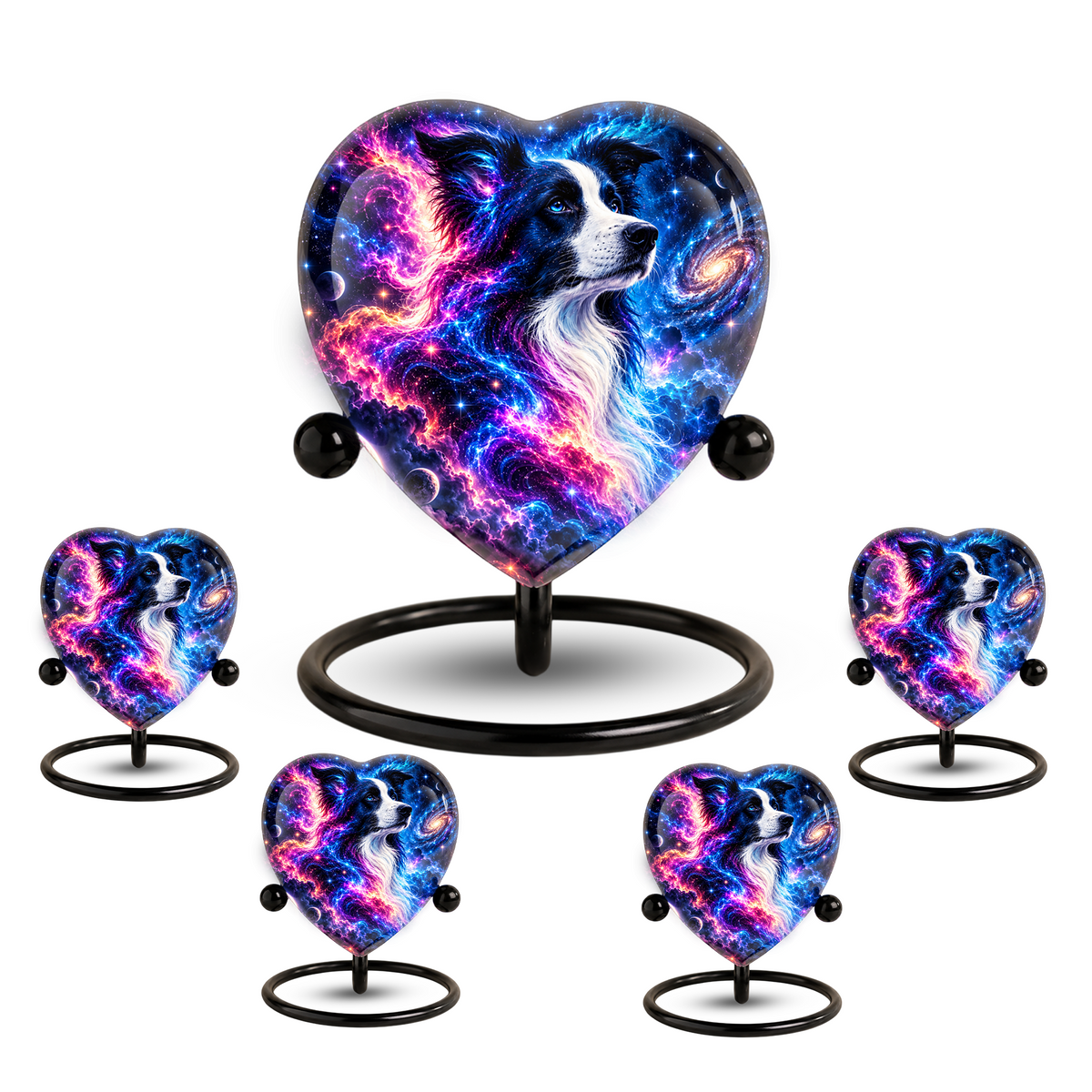 Heart Shaped Border Collie Urn for Ashes, Personalized Dog Cremation Urn, Galaxy Pet Memorial Urn