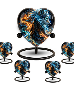 Wolf Warrior Heart Cremation Urn for Ashes, Personalized Adult Memorial Urn,