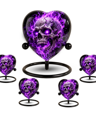 Purple Skull Adult Cremation Urn for Ashes, Gothic Skull Memorial Urn, Personalized Adult Urn, Halloween Horror Heart Shaped Cremation Urn