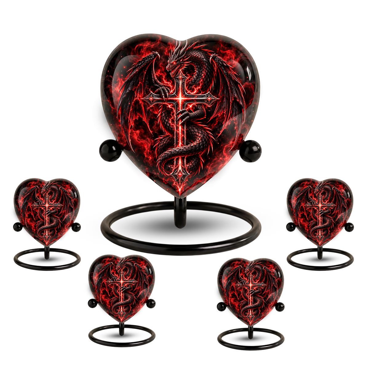 Red Dragon Cremation Urn for Ashes, Dragon Cross Memorial Urn, Gothic Fantasy Adult Urn, Personalized Dragon Urn for Men, Heart Shaped Urn