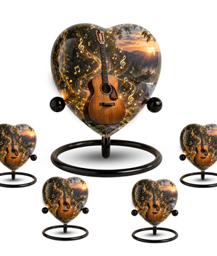 Guitar Cremation Urn for Ashes, Musician Memorial Urn, Heart Shaped Memorial Urn