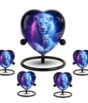 White Lion and Lion Cub Heart Memorial Urn – Adult Urn, Urns for Adult Ashes