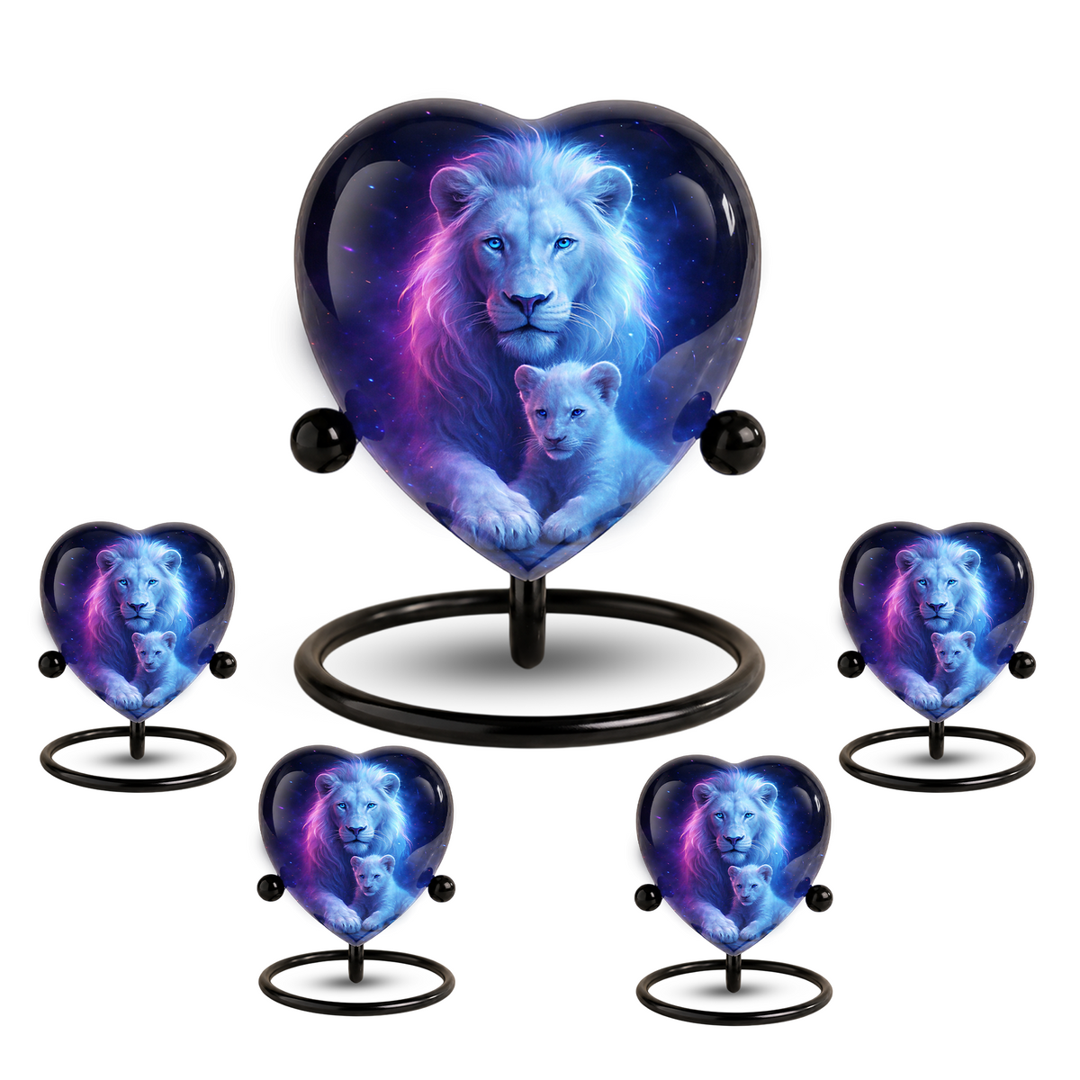 White Lion and Lion Cub Heart Memorial Urn – Adult Urn, Urns for Adult Ashes