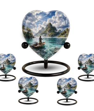 Gone Fishing Heart Shaped Urn for Ashes – Fishing Memorial Urn for Dad, Father & Loved One