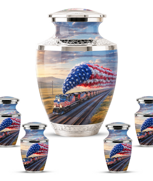Train Cremation Urn for Dad, Patriotic Railroad Memorial Urn, American Train Keepsake for Father