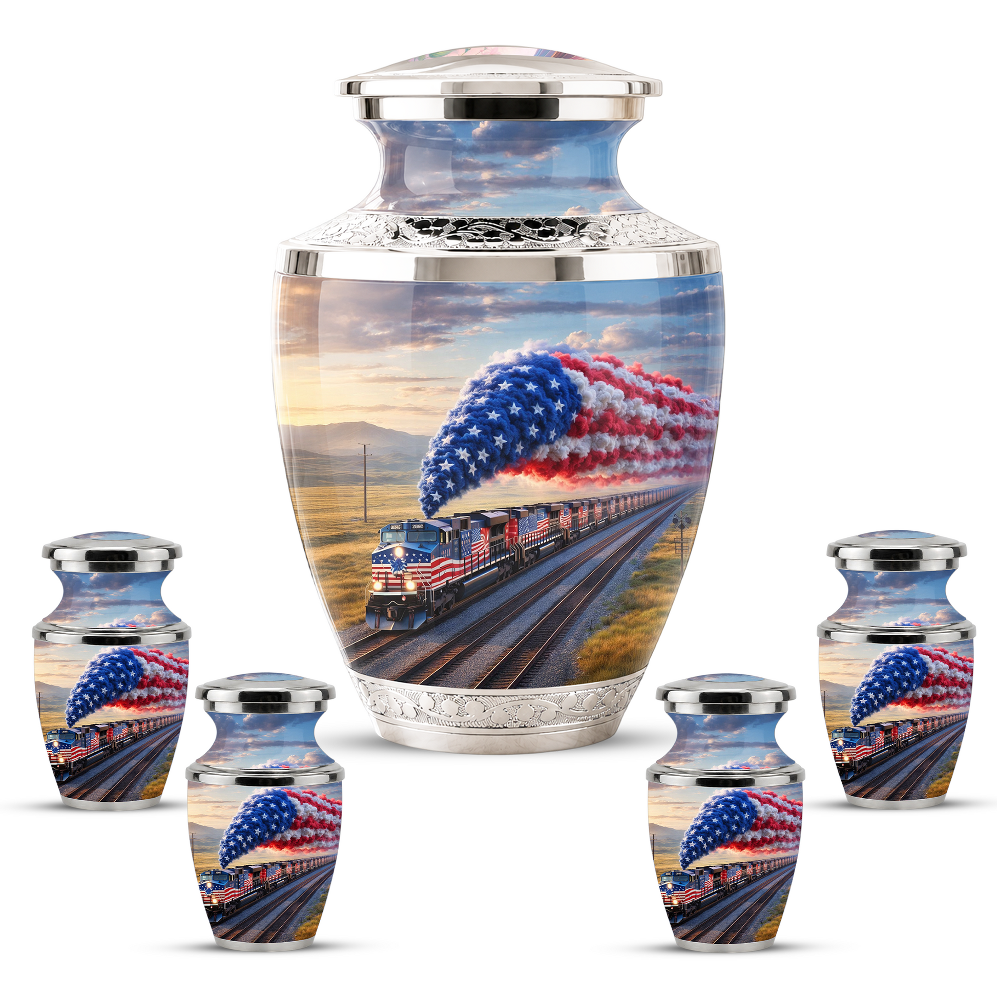 Train Cremation Urn for Dad, Patriotic Railroad Memorial Urn, American Train Keepsake for Father