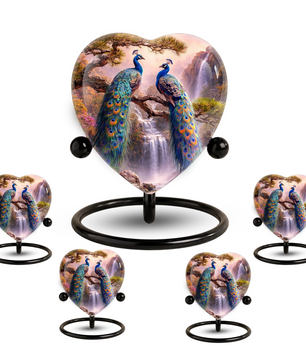 Heart-Shaped Memorial Urn, Peacock Urns for Adult Ashes, Peacock Adult Cremation Urn