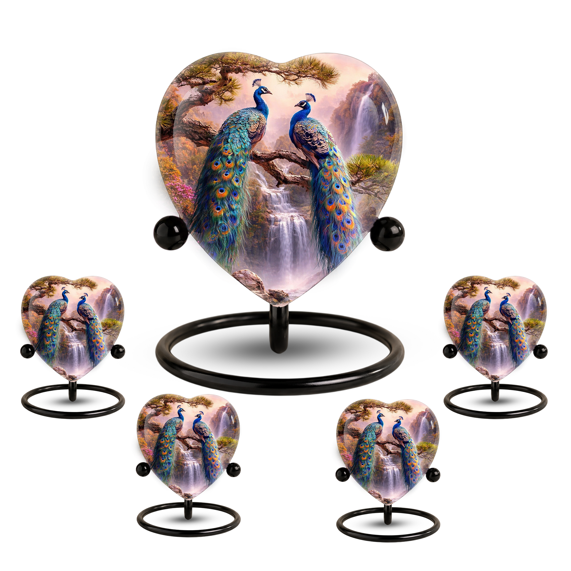 Heart-Shaped Memorial Urn, Peacock Urns for Adult Ashes, Peacock Adult Cremation Urn