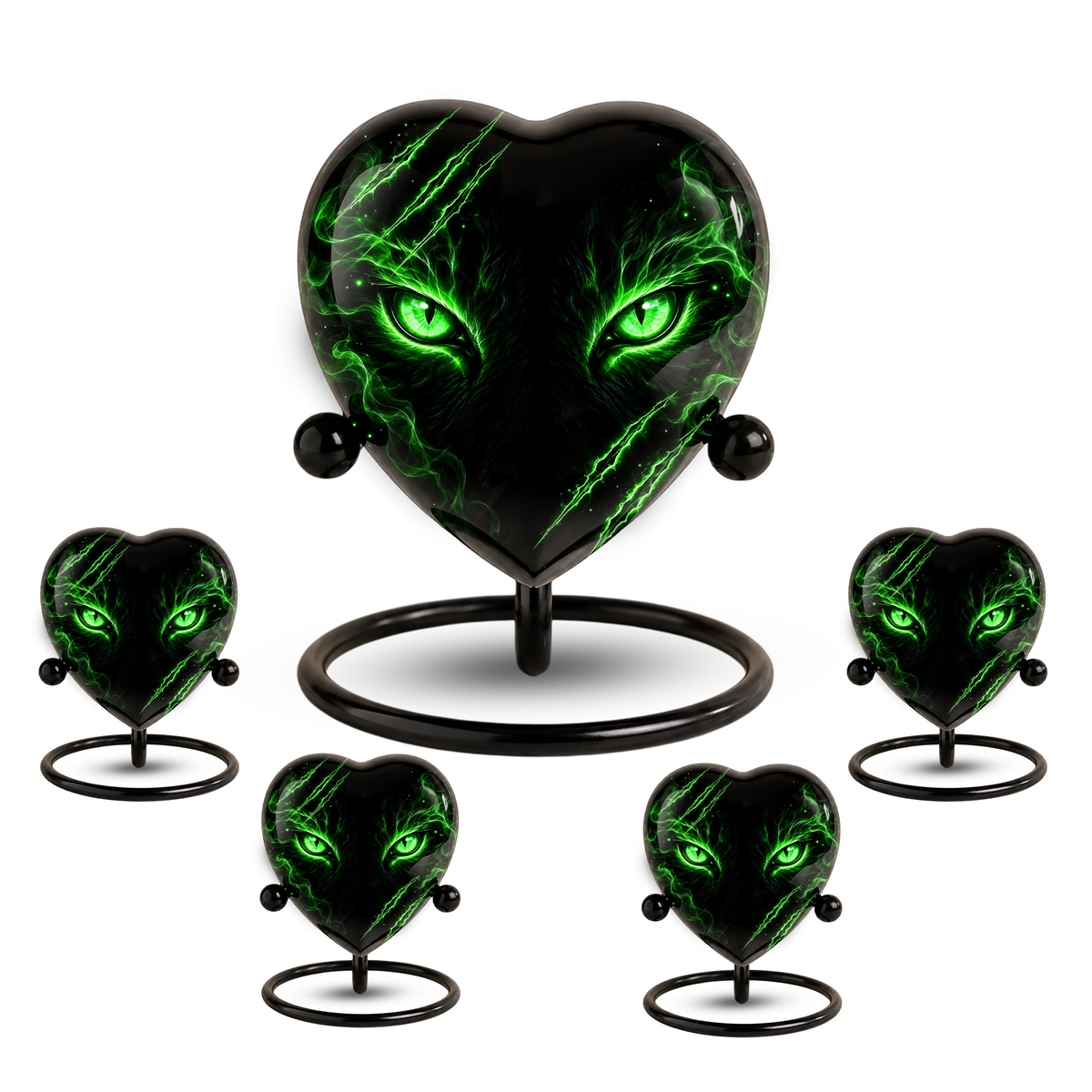 Green Cat Adult Cremation Urn for Ashes, Black Cat Memorial Urn, Gothic Cat Personalized Adult Urn, Heart Shaped Cremation Urn