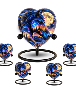 Galaxy Horse Heart Cremation Urn for Ashes, Personalized Adult Memorial Urn Heart Shaped Horse Urn, Nature Memorial