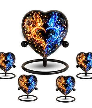 Heart Shaped Butterfly Urn for Ashes, Blue and Gold Butterfly Cremation Urn, Personalized Memorial Urn for Human Ashes