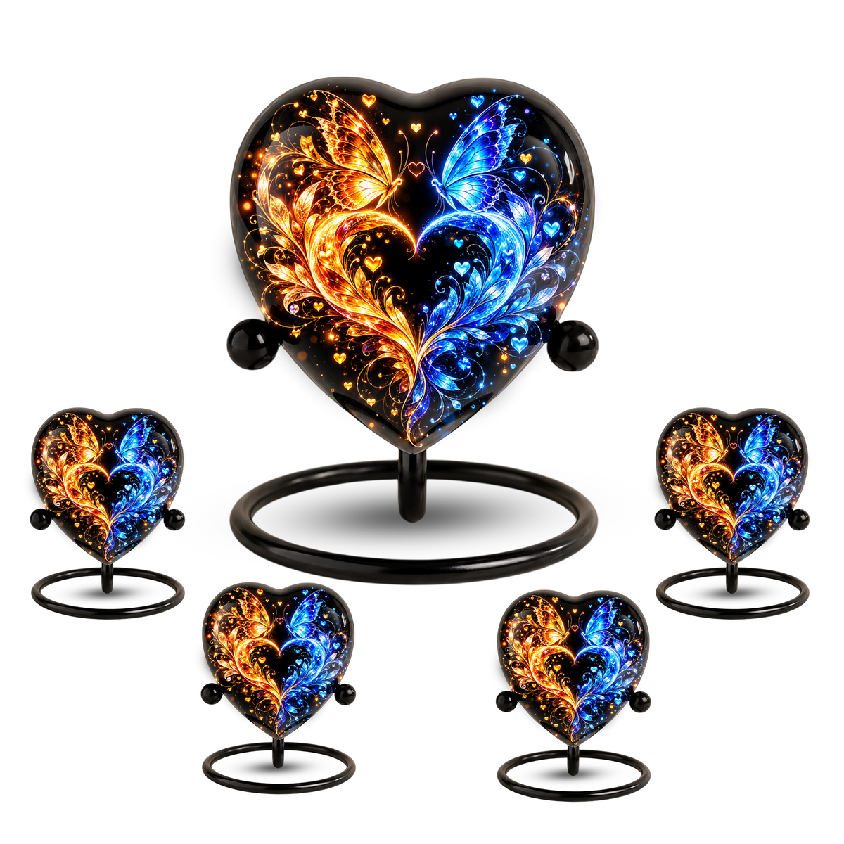 Heart Shaped Butterfly Urn for Ashes, Blue and Gold Butterfly Cremation Urn, Personalized Memorial Urn for Human Ashes