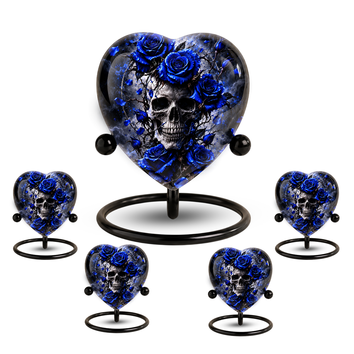 Blue Rose Skull Cremation Urn for Ashes, Gothic Memorial Urn, Blue Rose Urn, Skull Heart Urn, Personalized Adult Cremation Urn