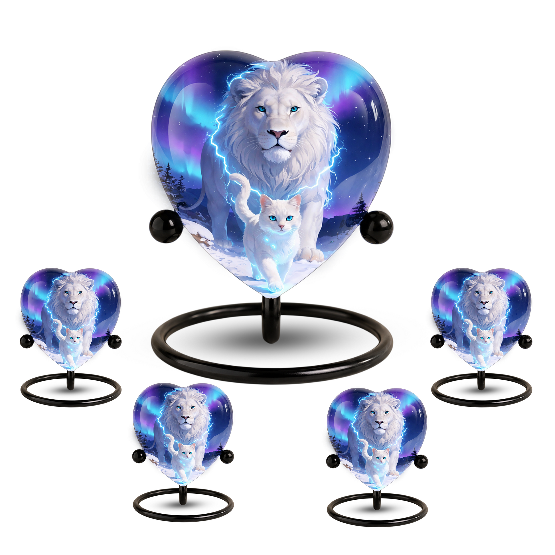 White Lion and White Cat Heart Memorial Urn – Adult Urn, Urns for Adult Ashes