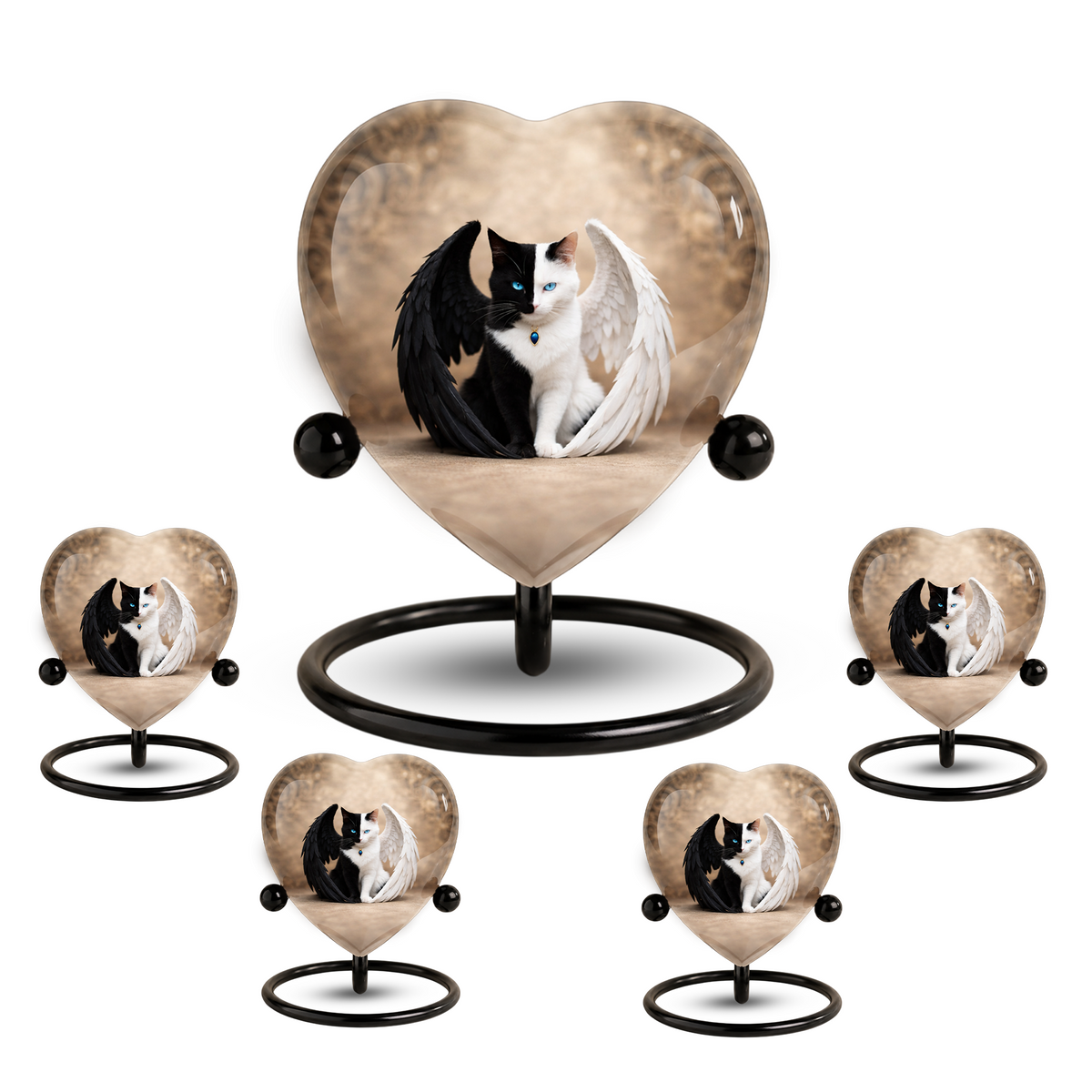 Adult Urn for Ashes – Heart Shaped Adult Cremation Urn with Angel Cat Wings