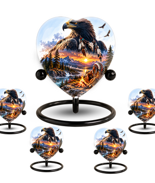 Eagle Adult Urn for Ashes, Native American Inspired Memorial Urn, Bald Eagle and Mountain Sunset Cremation Urn