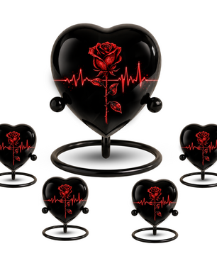 Red Rose Heart Cremation Urn for Ashes, Rose Memorial Urn, Heartbeat Rose Urn, Personalized Adult Cremation Urn, Romantic Floral Urn