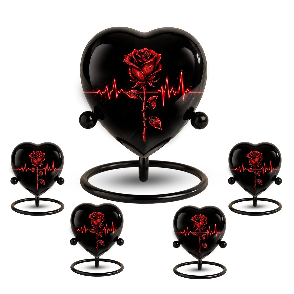 Red Rose Heart Cremation Urn for Ashes, Rose Memorial Urn, Heartbeat Rose Urn, Personalized Adult Cremation Urn, Romantic Floral Urn