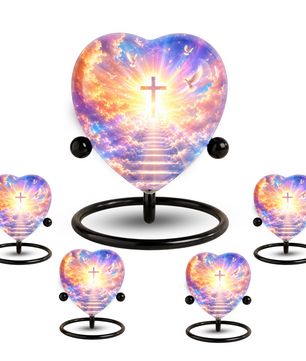 Christian Cross Cremation Urn, Heavenly Memorial Urn, Heart-Shaped Adult Cremation Urn